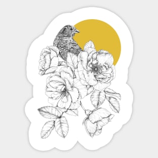 Bird, Roses and Moon Sticker